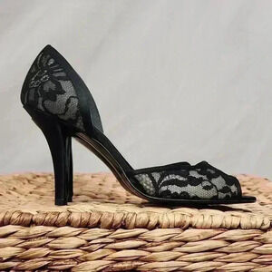 Stuart Weitzman Guipure Lace and Satin D'Orsay Heels